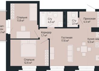 Продается 2-комнатная квартира, 61.1 м2, Нижний Новгород, метро Горьковская