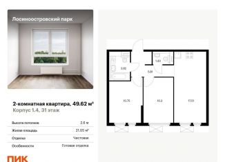 Продается двухкомнатная квартира, 49.6 м2, Москва, жилой комплекс Лосиноостровский Парк, к1/4, ЖК Лосиноостровский Парк