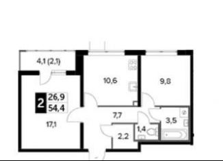Продам двухкомнатную квартиру, 54.4 м2, Люберцы, ЖК 1-й Лермонтовский, Рождественская улица, 12