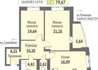 Продажа 2-ком. квартиры, 79.7 м2, Татарстан