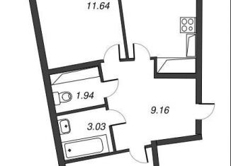 Двухкомнатная квартира на продажу, 59.6 м2, Мурино
