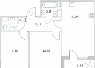 Продажа 2-ком. квартиры, 59.1 м2, посёлок Стрельна, ЖК Любоград