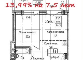 Продается двухкомнатная квартира, 44.3 м2, Новосибирск, улица Ляпидевского, 5