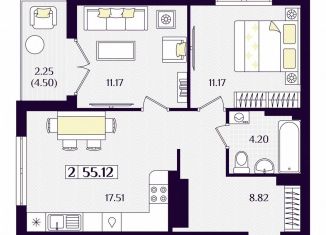 Продажа двухкомнатной квартиры, 55.1 м2, Гурьевск, Краковский бульвар, 16, ЖК Новая Резиденция