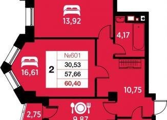 Продажа 2-ком. квартиры, 60.4 м2, Калининград, Ленинградский район, улица Гайдара, 90