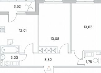 Продается 2-ком. квартира, 53.5 м2, посёлок Стрельна, ЖК Любоград