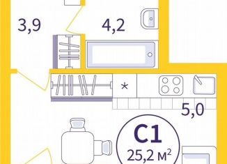 Продается квартира студия, 23.9 м2, Екатеринбург, метро Проспект Космонавтов, улица 22-го Партсъезда