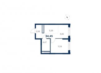 Продам однокомнатную квартиру, 34.5 м2, Екатеринбург, улица Титова, 19/42И, метро Чкаловская