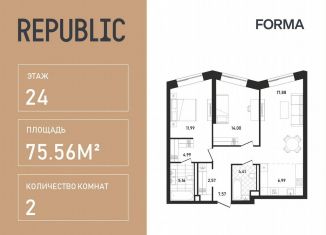 Продается двухкомнатная квартира, 75.6 м2, Москва, Пресненский район, ЖК Репаблик, к2.3