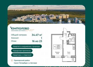 Продам 1-комнатную квартиру, 34.5 м2, Санкт-Петербург, Ивинская улица, 1к4, метро Беговая