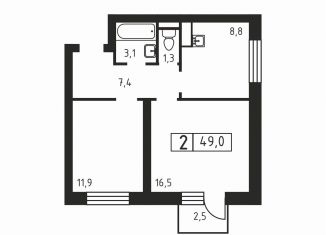 2-комнатная квартира на продажу, 49 м2, Ленинградская область, Вересковая улица, 1к1