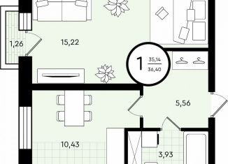 Продажа однокомнатной квартиры, 36.4 м2, Тюмень, ​улица Александра Звягина, 3