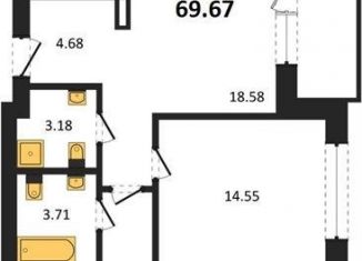 Продам двухкомнатную квартиру, 69.7 м2, Калининград