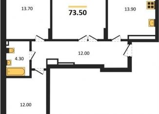 Продается 3-ком. квартира, 73.5 м2, Калининград, Акварельная улица