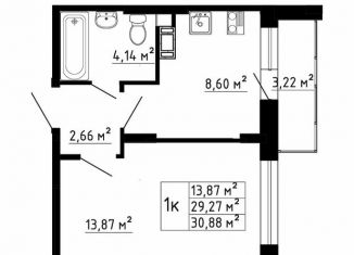 1-комнатная квартира на продажу, 29.3 м2, деревня Скотное, Рождественская улица, 2