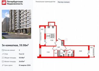 Продам 2-комнатную квартиру, 60 м2, Санкт-Петербург, метро Проспект Ветеранов, Кубинская улица, 78к2