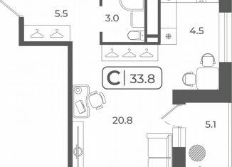 Продам квартиру студию, 33.9 м2, Тюмень, Дамбовская улица, 29к1