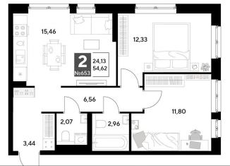 Продается 2-комнатная квартира, 54.6 м2, Калуга, Ленинский округ