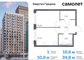 1-комнатная квартира на продажу, 34.8 м2, Москва, жилой комплекс Квартал Герцена, к2, метро Зябликово