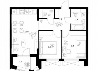 Продам 2-ком. квартиру, 49.1 м2, Москва