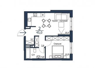 Продаю 2-ком. квартиру, 45 м2, Красноярск, Центральный район