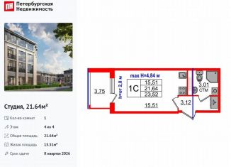 Продаю квартиру студию, 21.6 м2, посёлок Стрельна