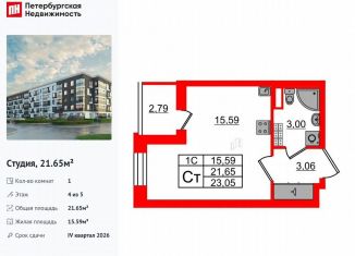 Квартира на продажу студия, 21.7 м2, Санкт-Петербург, муниципальный округ Пулковский Меридиан