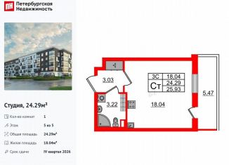 Продам квартиру студию, 24.3 м2, Санкт-Петербург, муниципальный округ Пулковский Меридиан