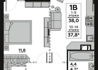 Продается 1-комнатная квартира, 38 м2, Волгоград