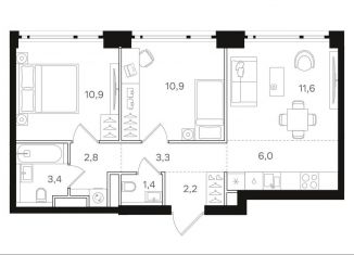 2-ком. квартира на продажу, 52.5 м2, Москва