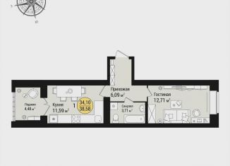 Продажа 1-комнатной квартиры, 38.6 м2, Йошкар-Ола, Фестивальная улица, микрорайон Западный