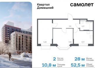 Продаю 2-ком. квартиру, 52.5 м2, Москва, жилой комплекс Квартал Домашний, 2, станция Курьяново