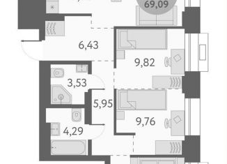 3-ком. квартира на продажу, 69.1 м2, Новосибирск