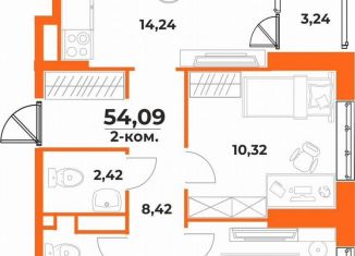 Продается двухкомнатная квартира, 54.1 м2, Хабаровск