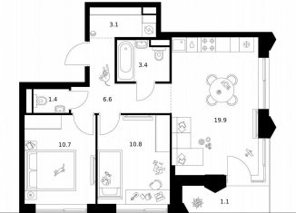 Продается двухкомнатная квартира, 57 м2, Москва