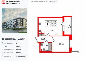 Продам однокомнатную квартиру, 32.4 м2, Санкт-Петербург, муниципальный округ Пулковский Меридиан