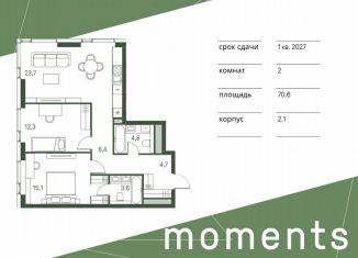 2-комнатная квартира на продажу, 70.6 м2, Москва, жилой комплекс Моментс, к2.1, район Щукино