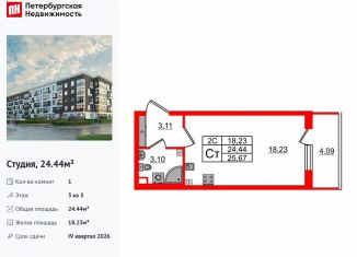 Продается квартира студия, 24.4 м2, Санкт-Петербург, муниципальный округ Пулковский Меридиан