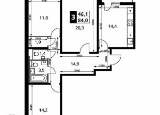 Продажа 3-ком. квартиры, 84 м2, Видное, улица Фруктовые Сады, 1к3