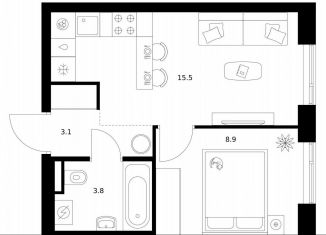 Продам однокомнатную квартиру, 31.3 м2, Москва, жилой комплекс Мичуринский Парк, 4.3