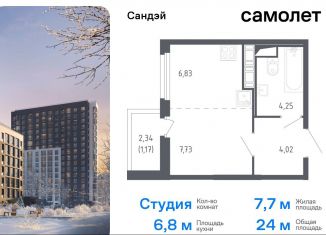 Продам квартиру студию, 24 м2, Санкт-Петербург, Красносельский район, жилой комплекс Сандэй, 7.2