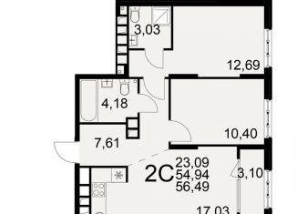 Продается двухкомнатная квартира, 56.5 м2, Рязань, Московский район