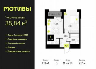 Продаю однокомнатную квартиру, 35.8 м2, Тюмень, Калининский округ, улица Андрея Приказнова